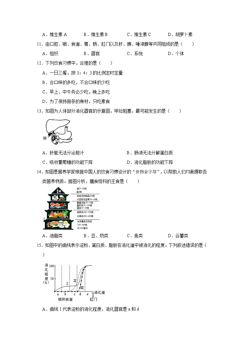 北师大版七年级生物第8章《人体的营养》单元复习题（教师用卷+学生用卷）02