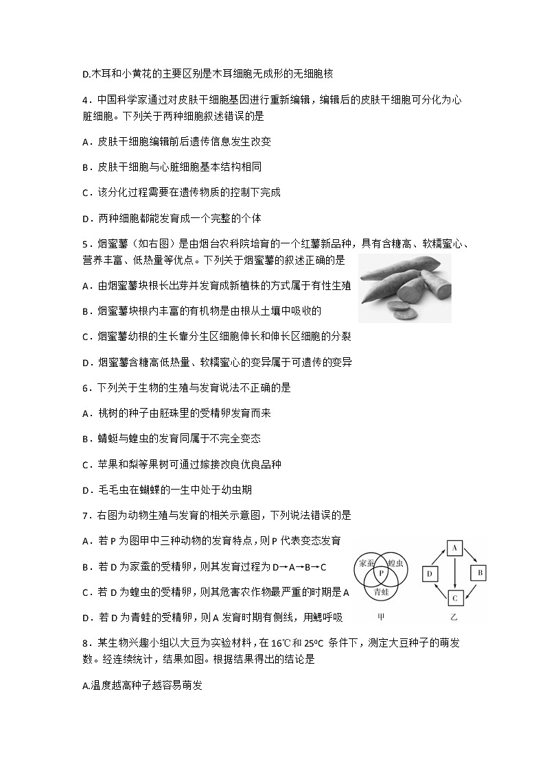 山东省潍坊市寒亭区2020-2021学年八年级上学期期末考试生物试题Word版含答案02