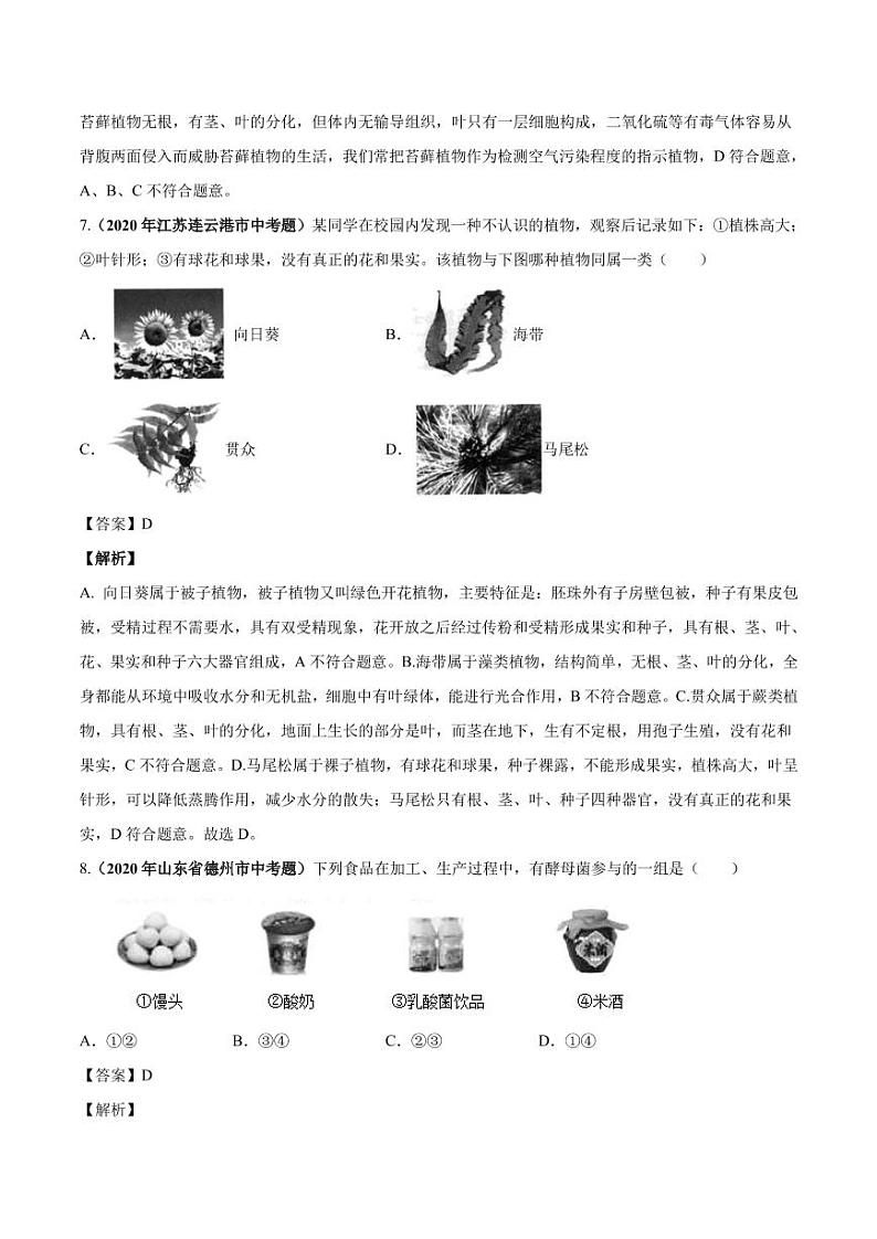 2020_2021学年中考生物真题汇编植物动物和微生物类群pdf03