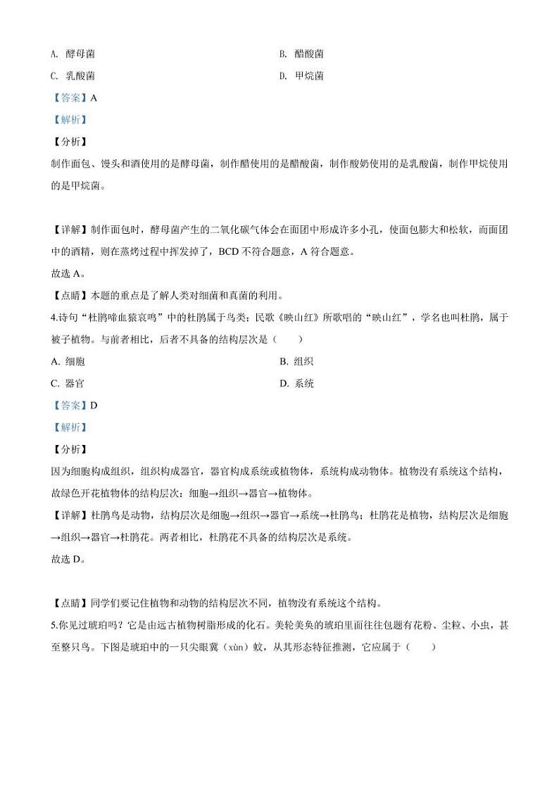山西省晋中市2020年中考生物真题试题pdf含解析第2页