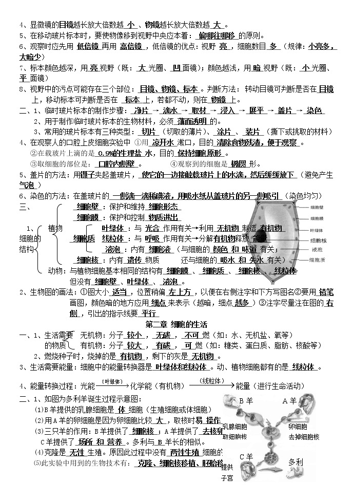 七年级生物上册期中复习知识点整理素材03