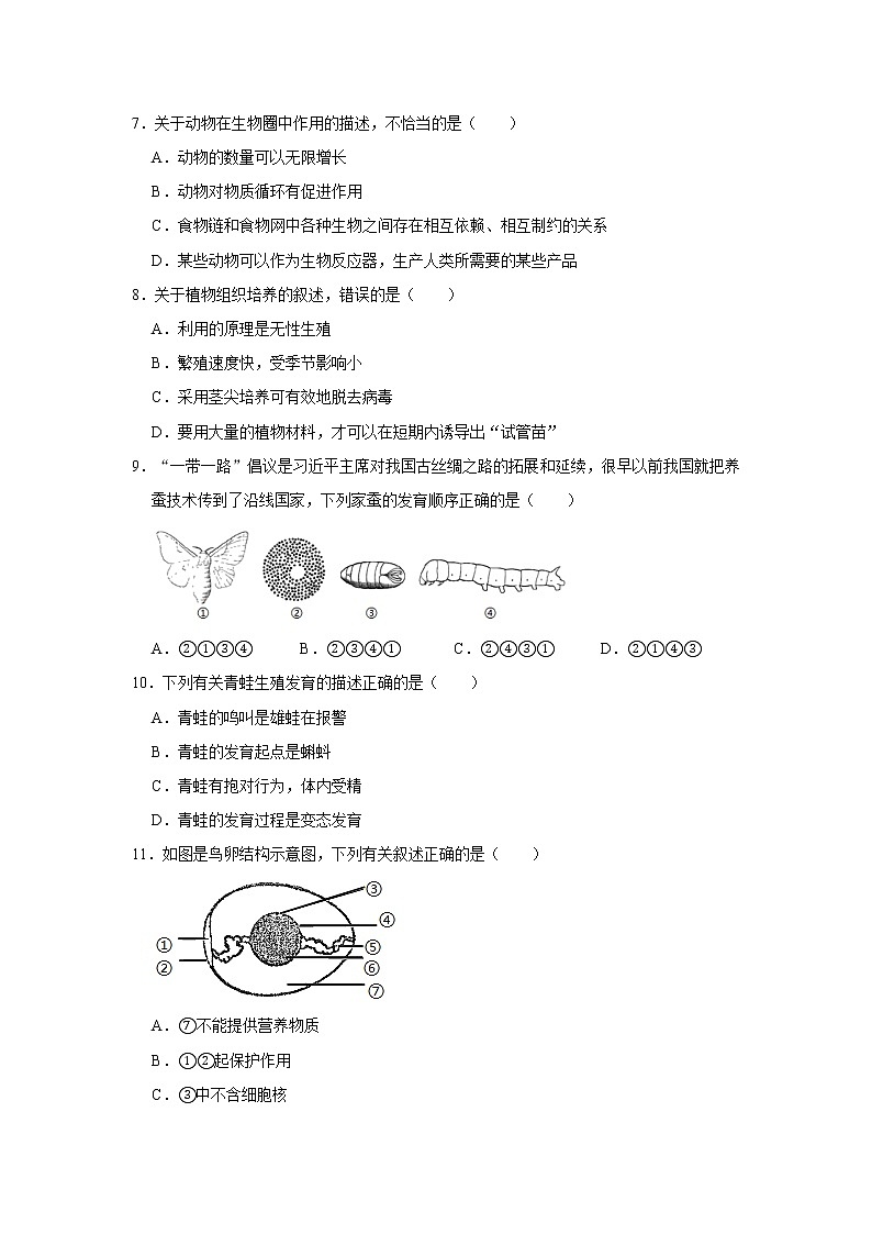 2020-2021学年山东省东营市河口区八年级（上）期末生物试卷（五四学制）    解析版02