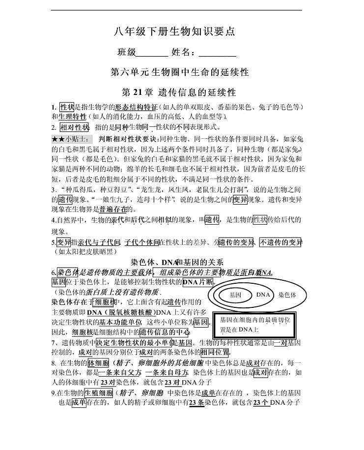 【苏科版】八年级生物下册知识点总结第1页