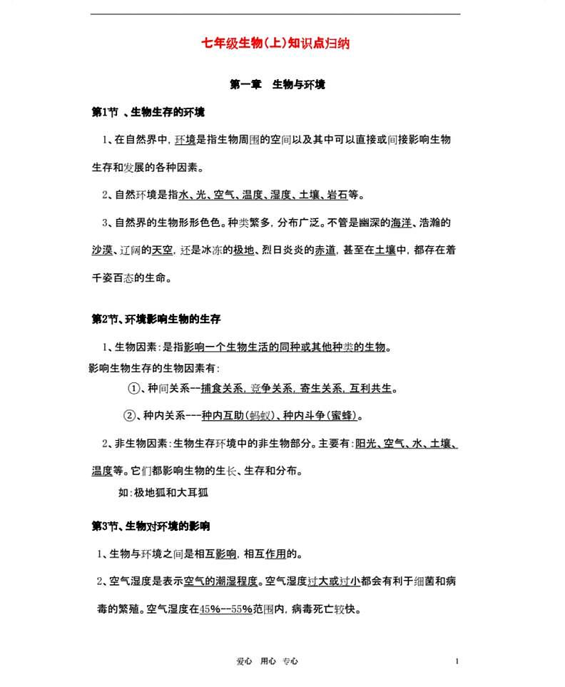 【苏科版】七年级生物上册知识点总结01