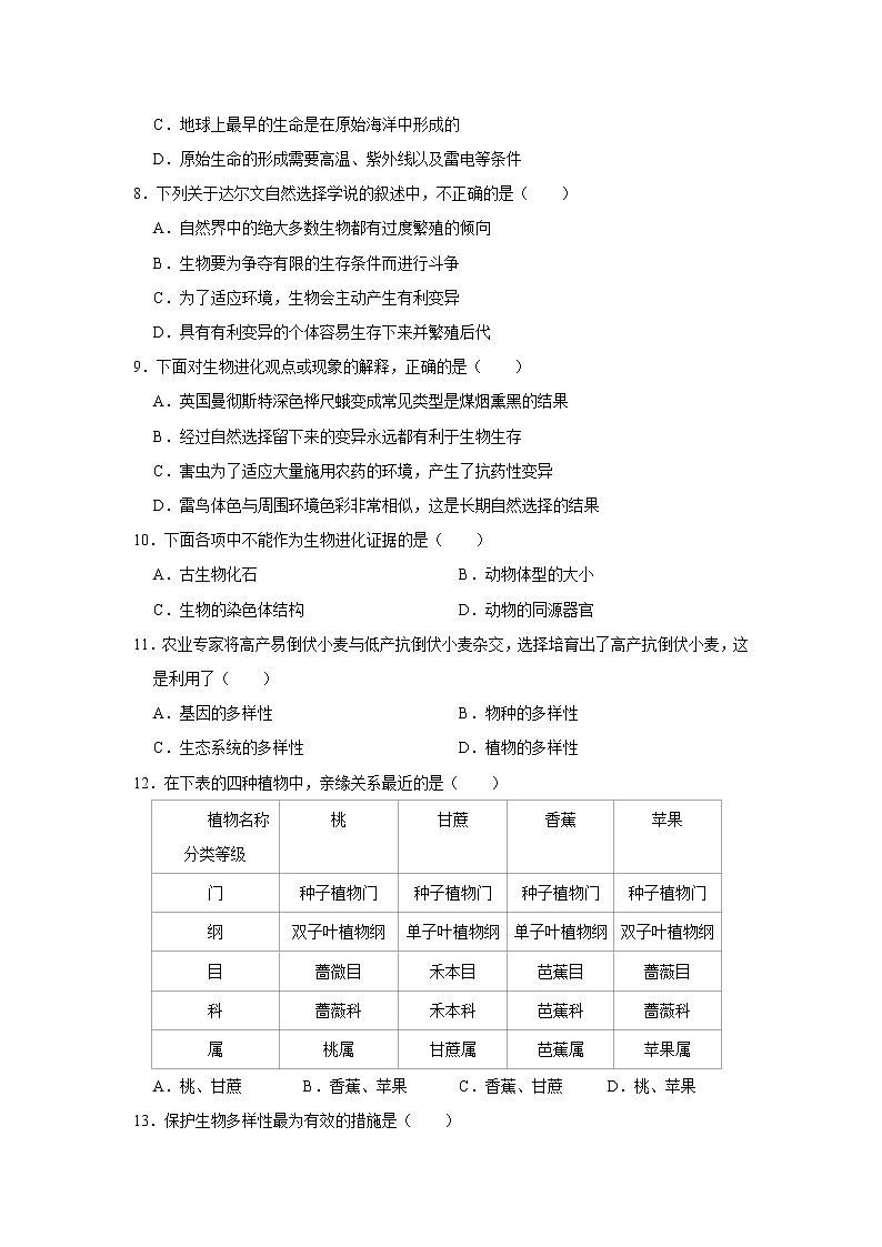 2020-2021学年河南省洛阳市偃师市八年级（上）期末生物试卷    解析版02