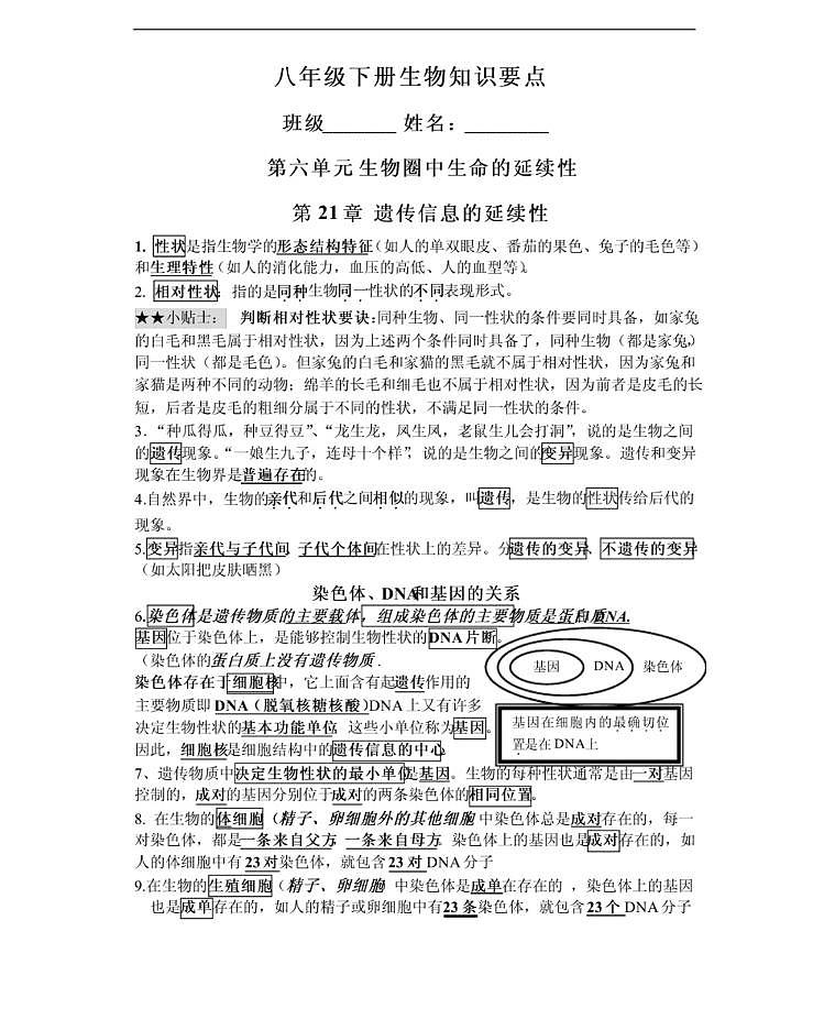 【苏科版】八年级《生物》下册全书知识点总结归纳01