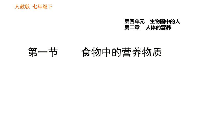 人教版七年级下册生物 4.2.1 食物中的营养物质 复习课件PPT01