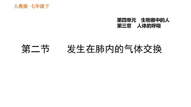 人教版七年级下册生物 4.3.2 发生在肺内的气体交换 复习课件PPT第1页