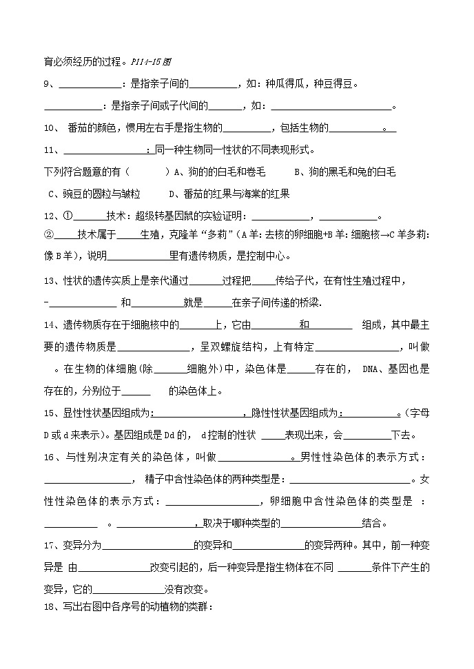 生物中考复习材料八年级下册知识点小测02