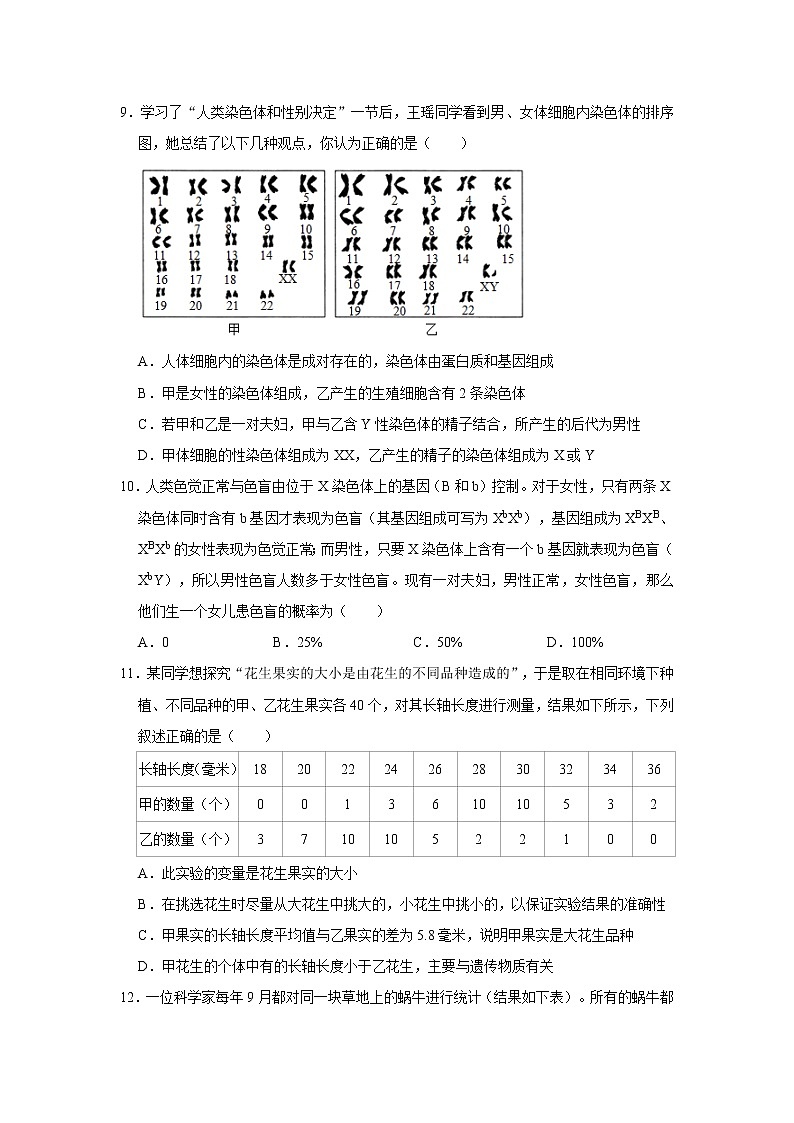 2020-2021学年山东省泰安市岱岳区八年级（上）期末生物试卷     解析版03