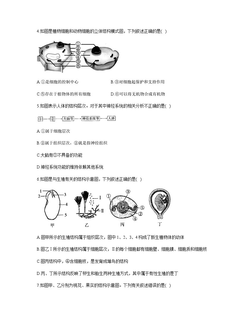 中考生物一轮复习综合检测（一）试题（含答案）第2页