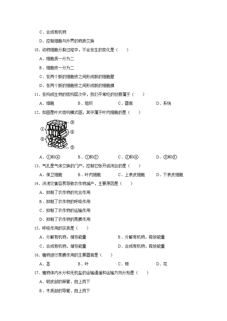 2020-2021学年广西贵港市港南区七年级（上）期末生物试卷     解析版02