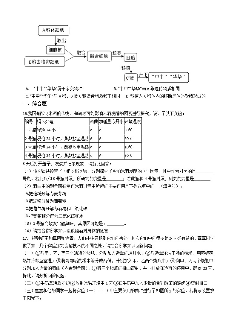 中考生物专题测试 生物技术含答案第3页