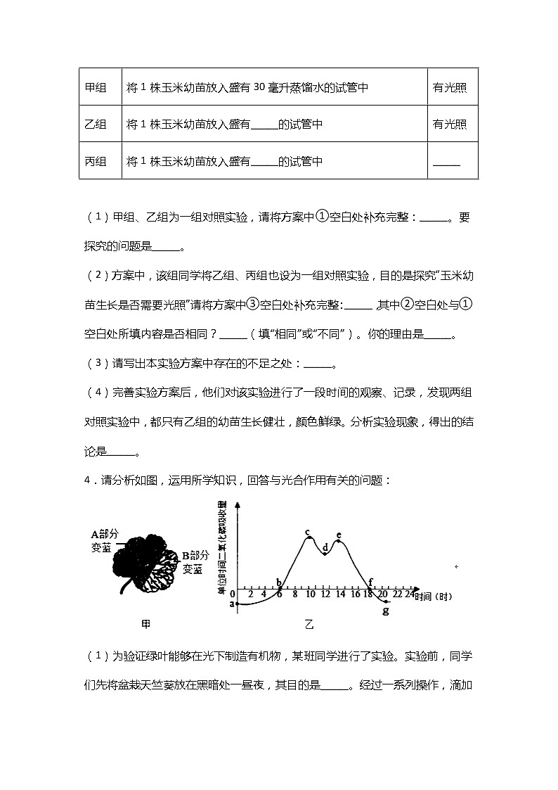 人教版生物中考复习专题：实验专题（含答案）03