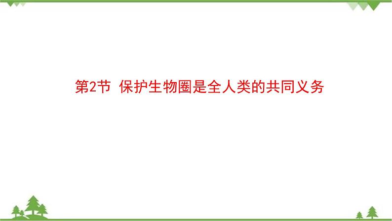 七年级下册 生物 第四单元 第14章 人在生物圈中的意义第2节《保护生物圈是全人类的共同义务》课件（北师大版）第1页