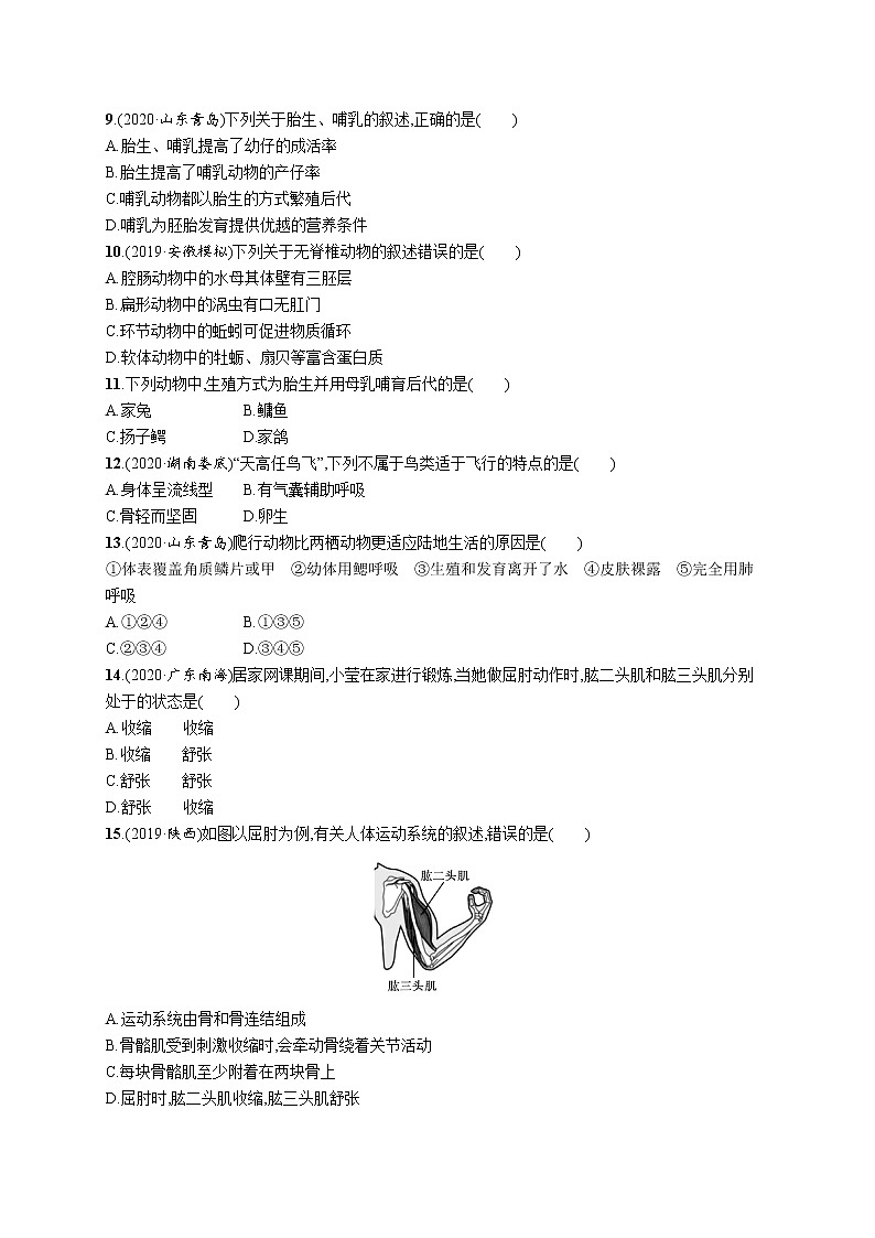 2021年中考生物总复习单元检测(五)　生物圈中的其他生物第2页