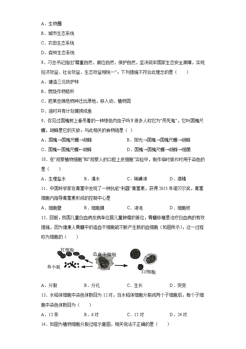 试卷 安徽省蚌埠市2020-2021学年七年级上学期期末生物试题（word版含答案）02