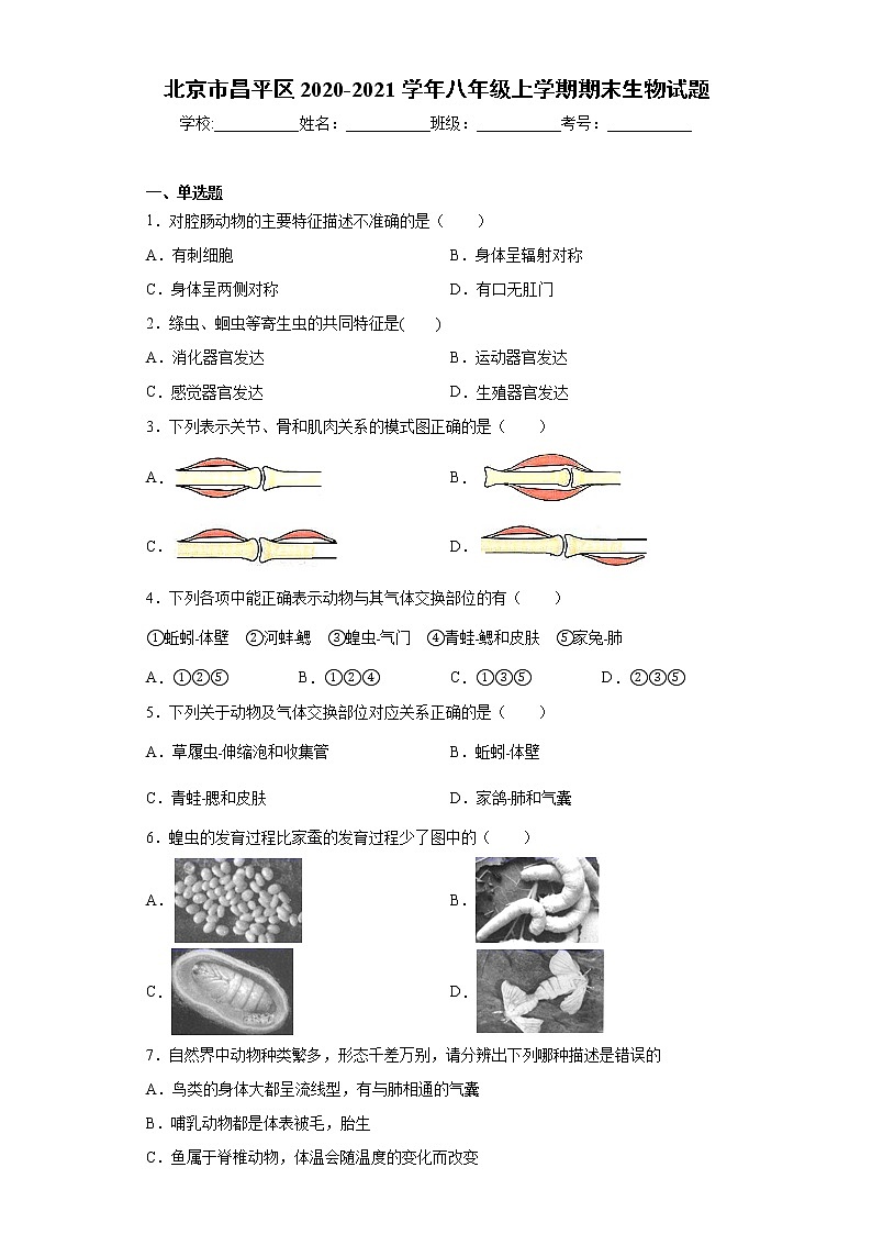 试卷 北京市昌平区2020-2021学年八年级上学期期末生物试题（word版含答案）01