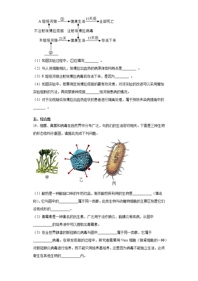苏科版八年级下册第24章《人类对疾病的抵御》测试卷（含答案）第3页