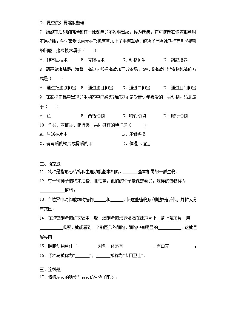 2020-2021学年京改版 八年级下册第十三章《生物的多样性》测试卷（含答案）02
