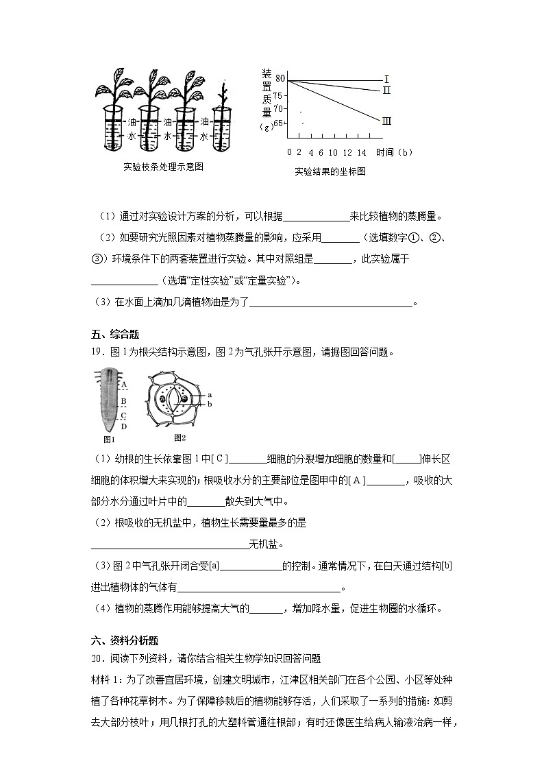 2020-2021学年鲁科版生物六年级下册第三章 《绿色植物与生物圈中的水循环》测试卷（含答案）03