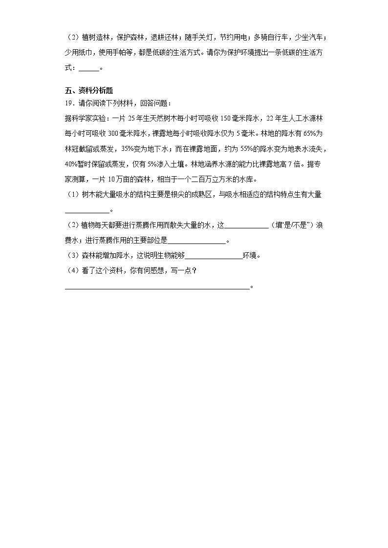 2020-2021学年鲁科版生物六年级下册第六章 《爱护植被，绿化祖国》测试卷（含答案）03