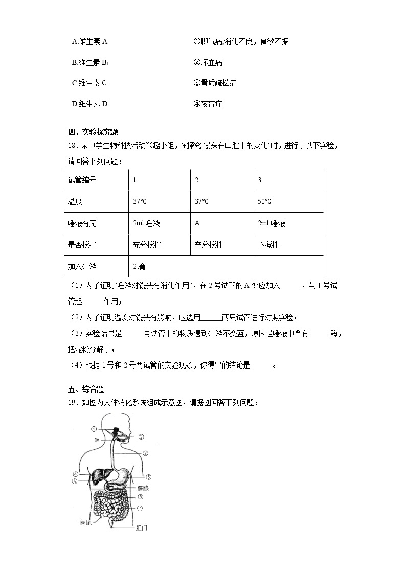 2020-2021学年苏教版生物七年级下册第九章《人的食物来自环境》测试卷（含答案）03