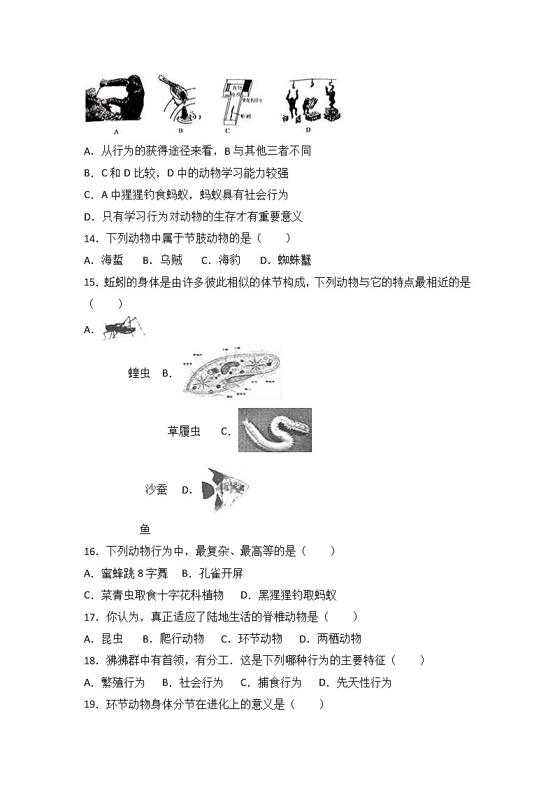 湖南省衡阳市衡阳县-学八级（上）期中生物试卷（word版含答案解析）03