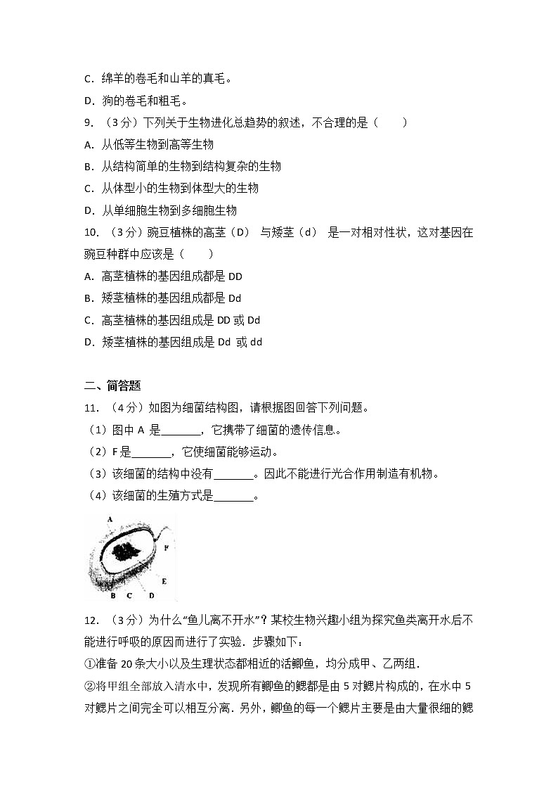 湖北省黄石市大冶市-学八级（上）期末生物试卷（解析版）02