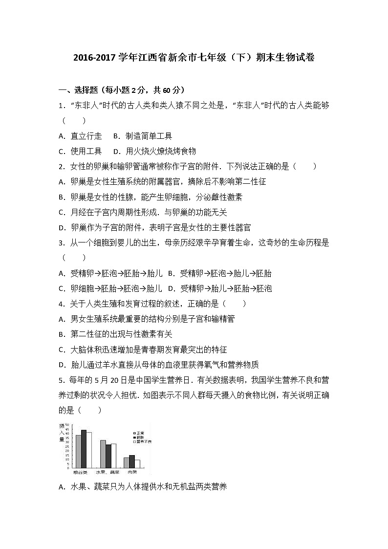 江西省新余市-学七级（下）期末生物试卷（解析版）01