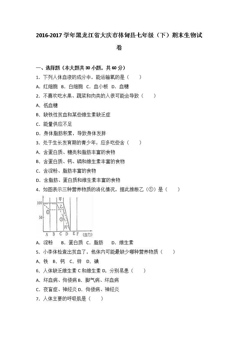黑龙江省大庆市林甸县-学七级（下）期末生物试卷（解析版）01