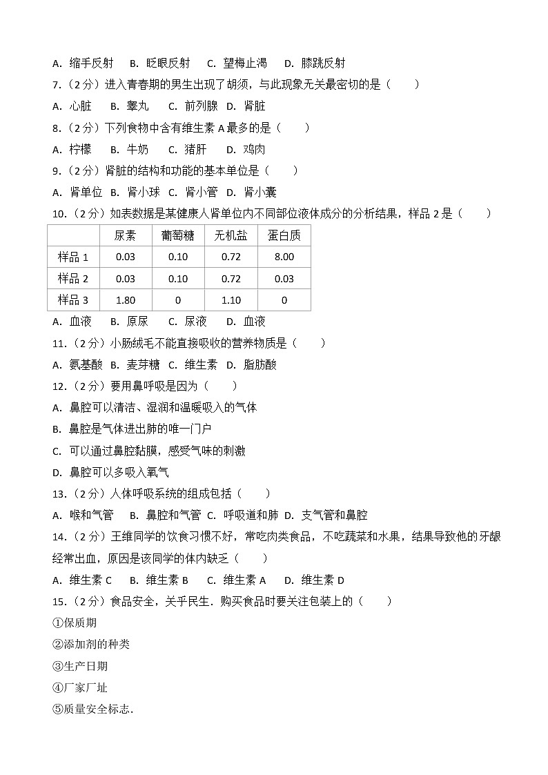 福建省福州市延安中学、屏东中学联考-学七级（下）期末生物试卷（解析版）02