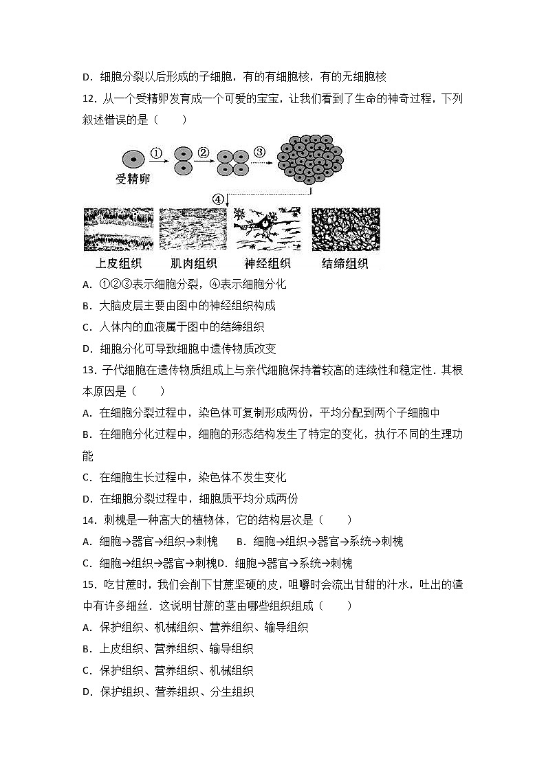 甘肃省平凉市庄浪县-学七级（上）期中达标生物试卷（一）（word版含答案解析）03