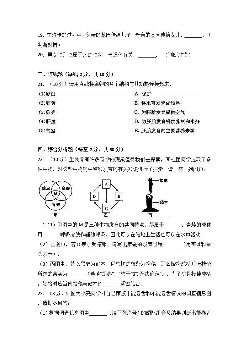 陕西省榆林市府谷县-学八级（下）期中生物试卷（解析版）第3页