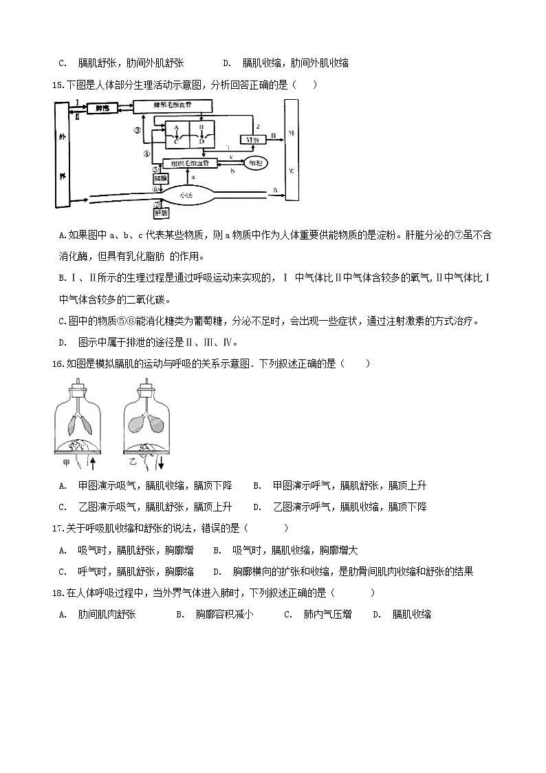 人教版七年级生物下册-第四单元 第三章《人体的呼吸》 单元测试（含答案）03