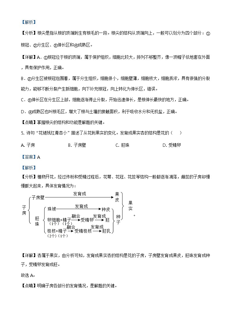 湖南省长沙市2020年中考生物试题（原卷版＋解析版）03