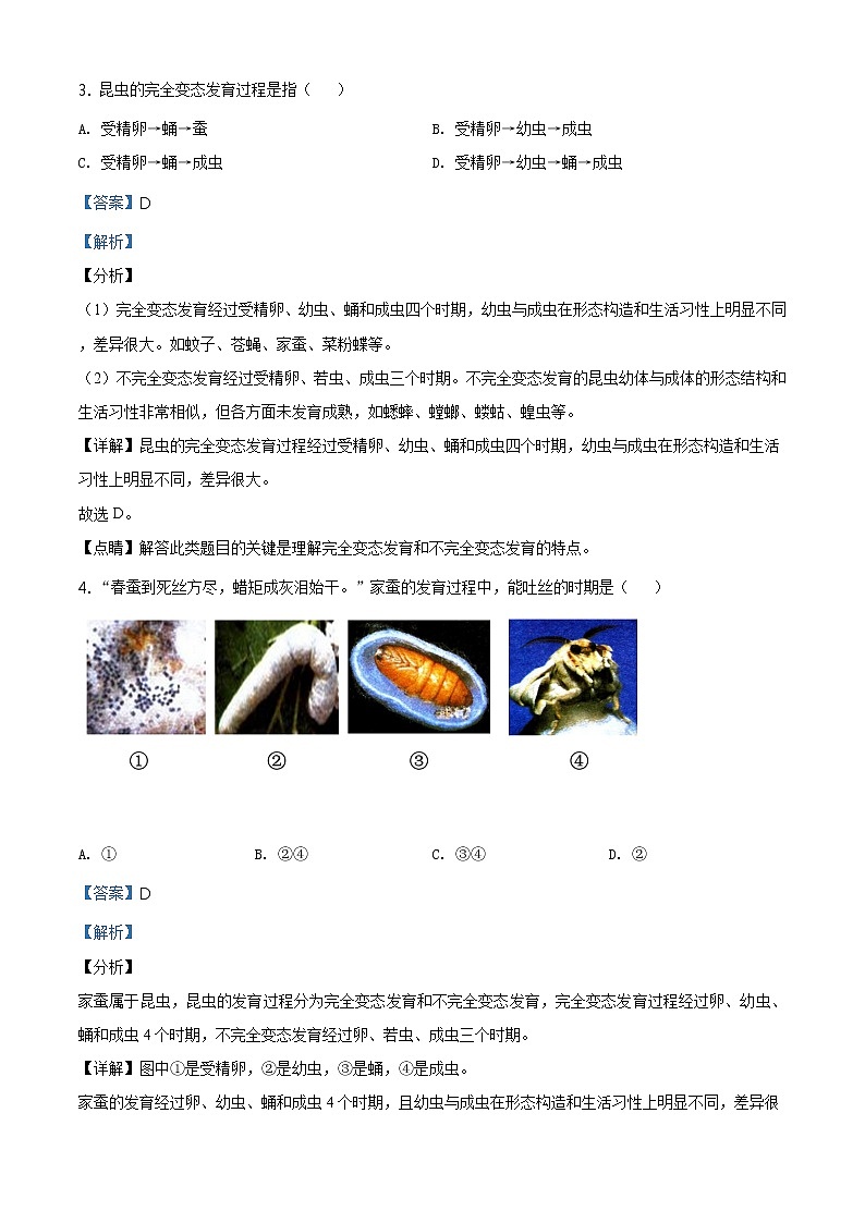 辽宁省铁岭市2020年中考生物试题（原卷版＋解析版）02