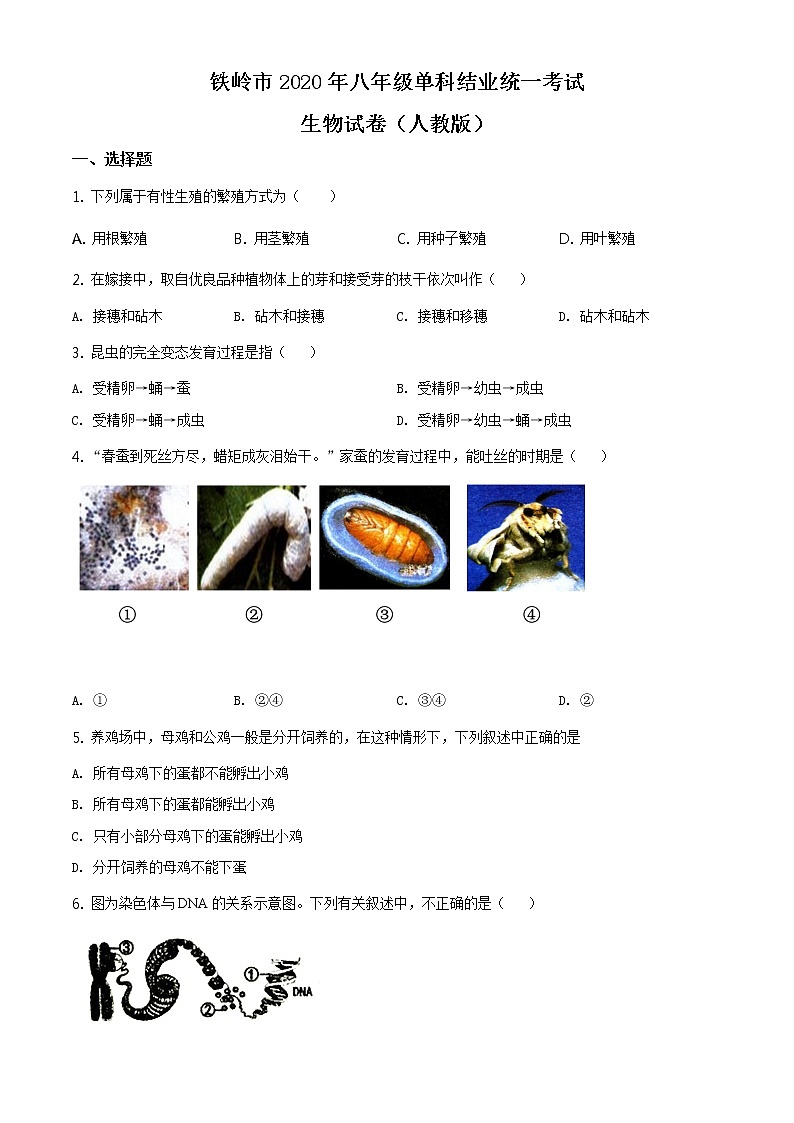 辽宁省铁岭市2020年中考生物试题（原卷版＋解析版）01