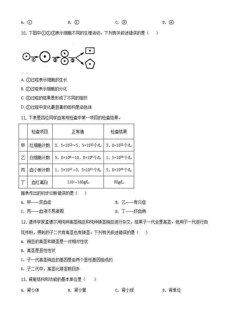 江苏省盐城市2020年中考生物试题（原卷版＋解析版）03