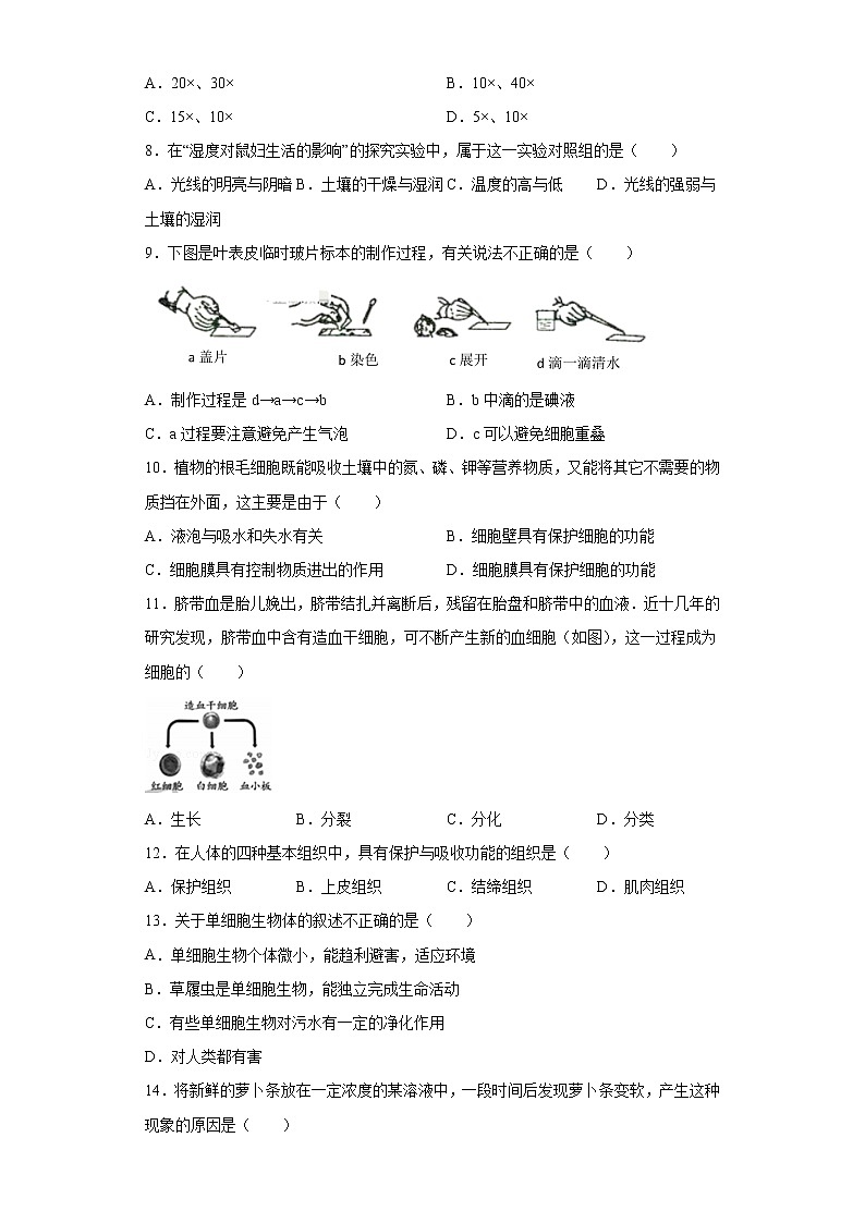 湖南省永州市祁阳县2020-2021学年七年级上学期期末生物试题（word版 含答案）02