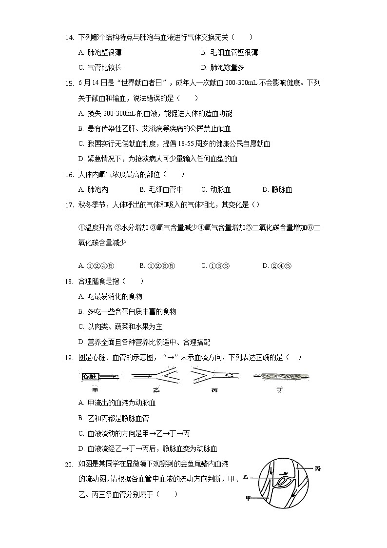 山东省青岛市西海岸新区2020-2021学年七年级下学期期中生物复习试卷（无答案）03