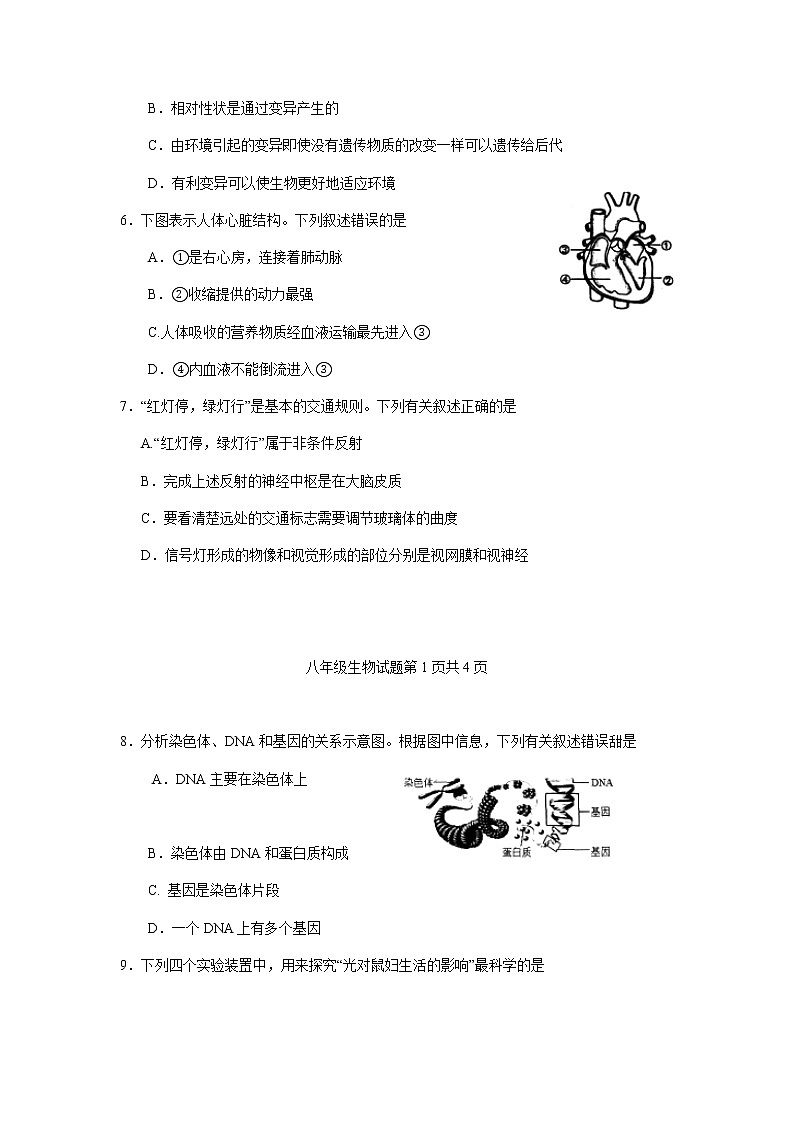 江苏省徐州市2020--2021学年度第二学期期中考试八年级生物试题（word版含答案）02
