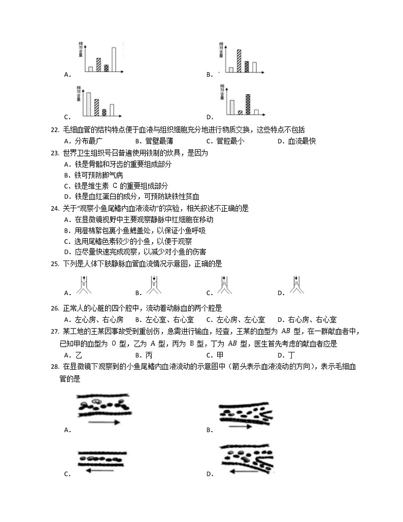 2020-2021学年人教版七年级下册生物期中综合练习（一）（word版 含答案）03