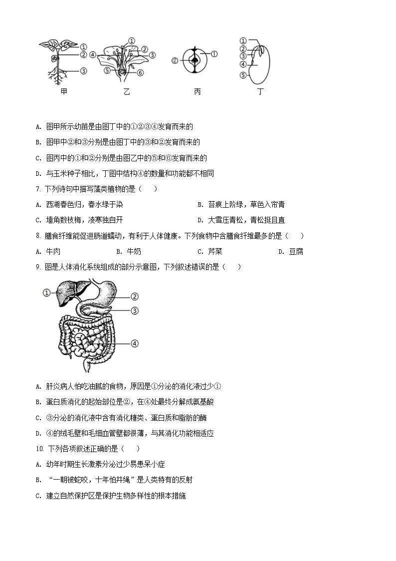湖南省衡阳市2020中考生物试题（原卷版＋解析版）02