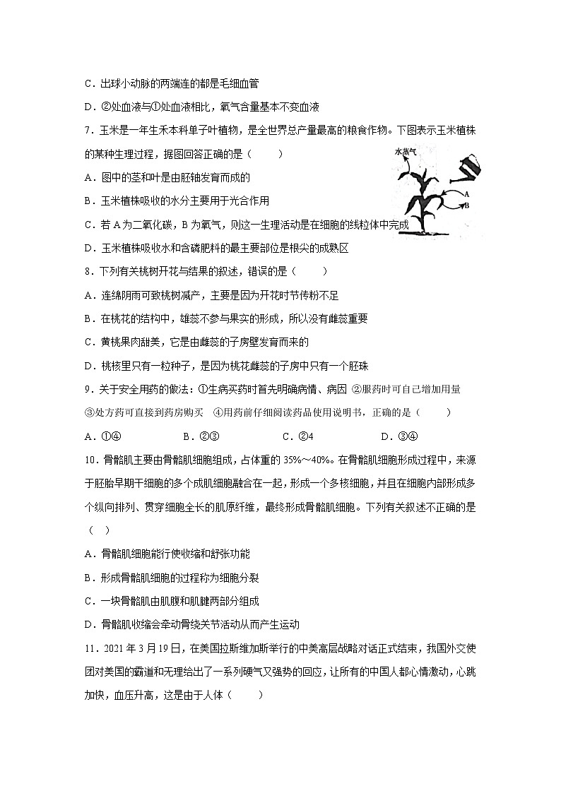 江西省九江市2020-2021学年下学期八年级期中考试生物试卷（word版有答案）02