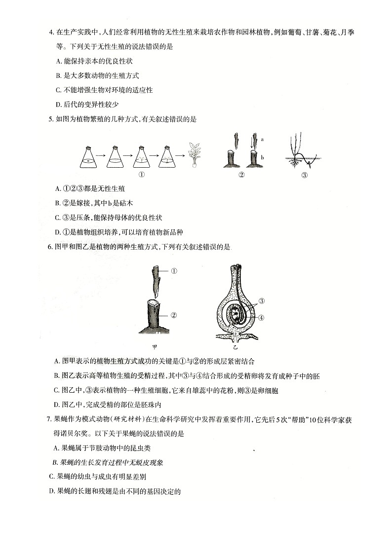 河南省洛阳市2020-2021学年下学期八年级生物期中检测卷（word版 含答案）02