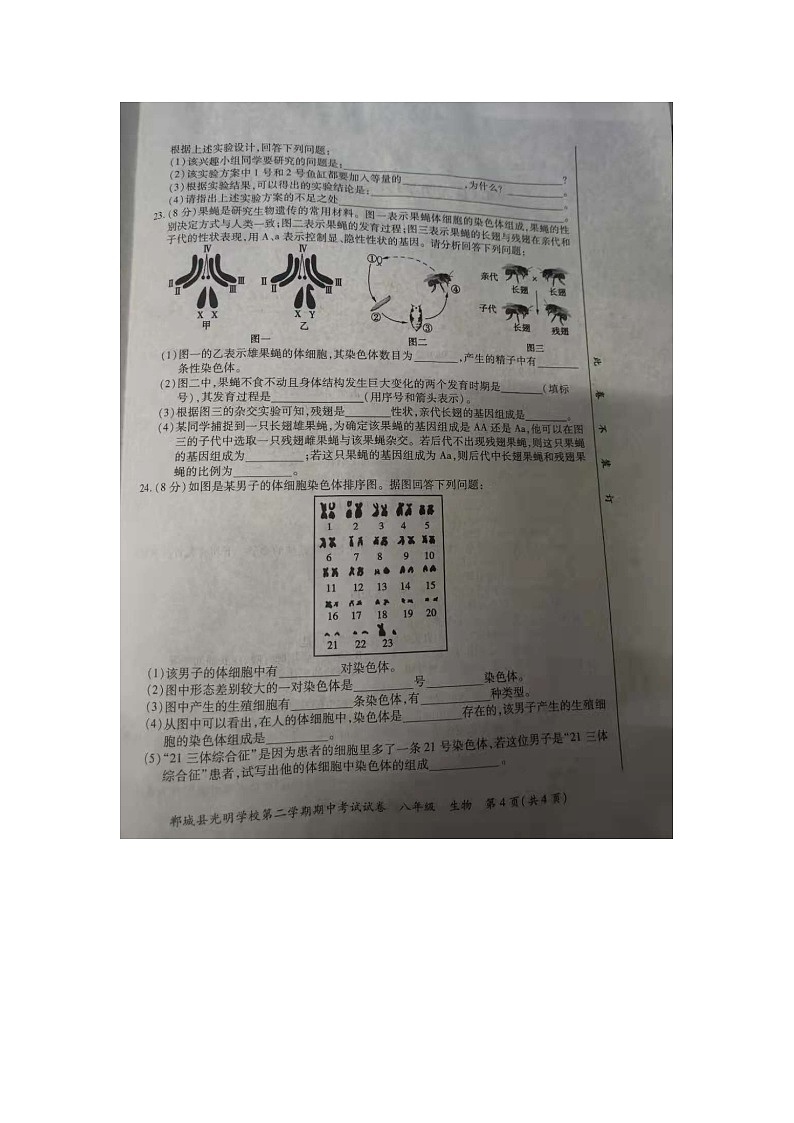 2020-2021光明学校八年级下册期中考试试卷人教版生物02