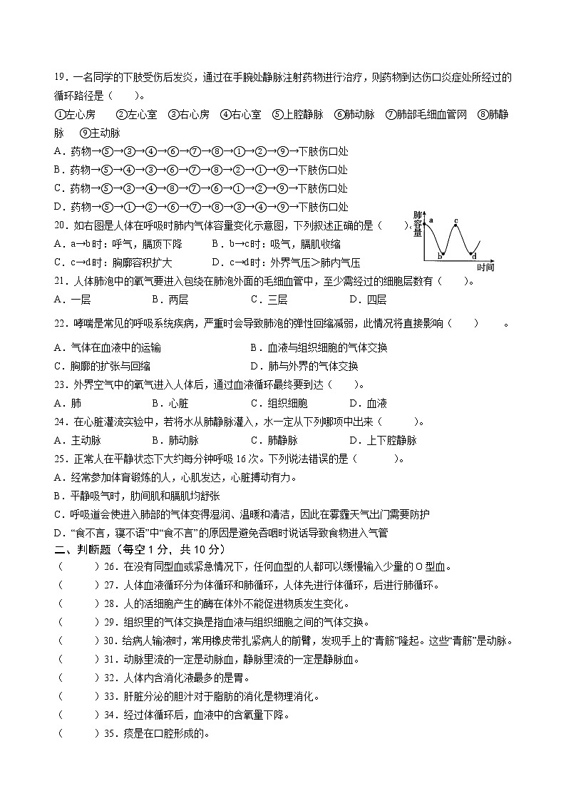 安徽省合肥市2020-2021学年七年级下学期期中考试生物试题（word版  含答案）03