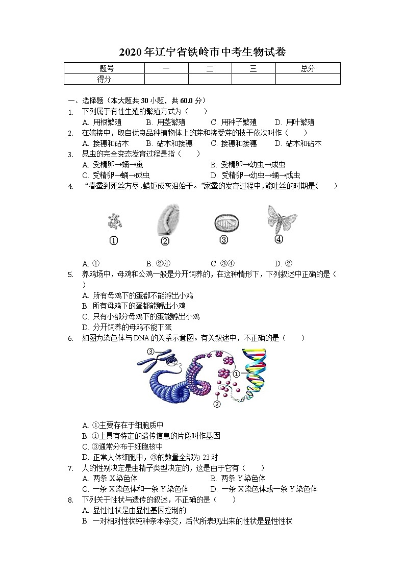 2020年辽宁省铁岭市中考生物试卷01