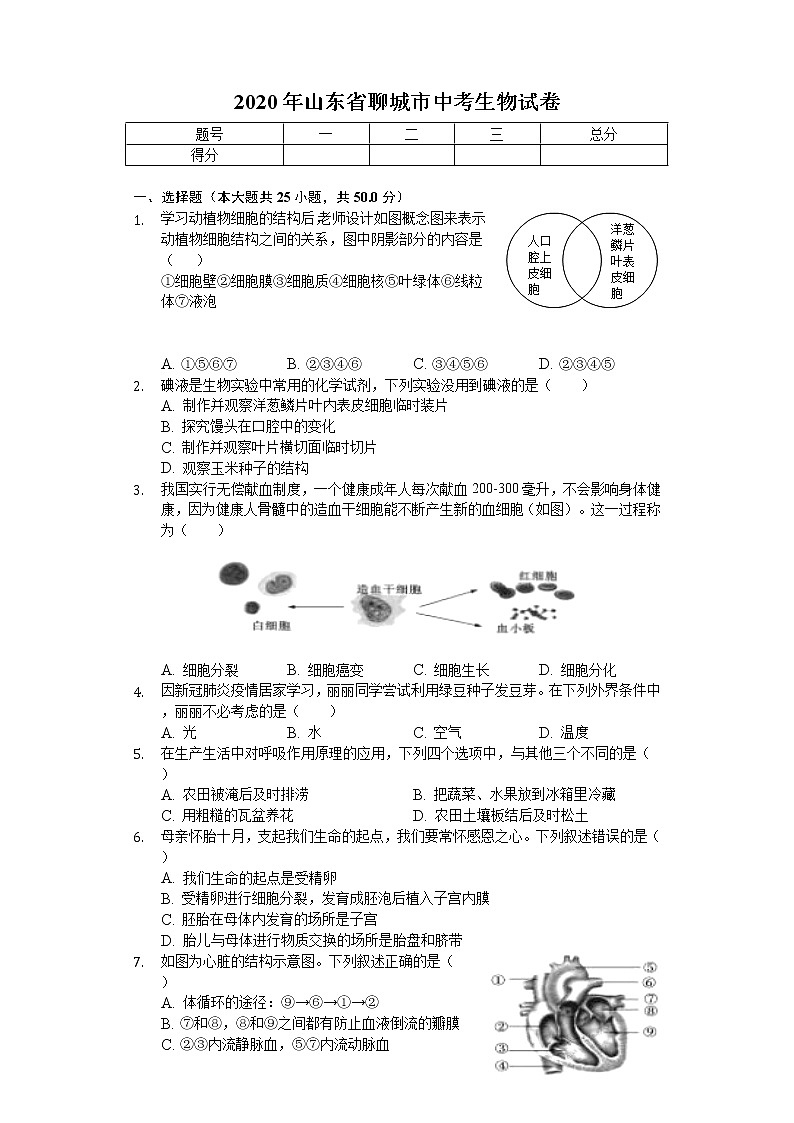 2020年山东省聊城市中考生物试卷01